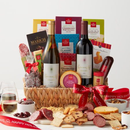 Happy Holidays Deluxe Wine Sip & Snack Gift Basket | Hickory Farms