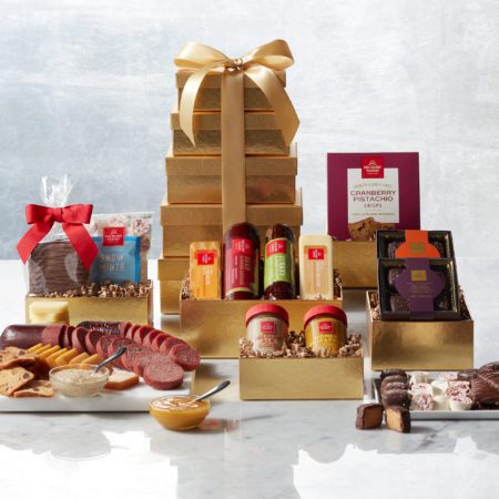 Meat & Cheese Solid Gold Gift Tower | Gourmet Food Gift Tower | Christmas Gift | Hickory Farms