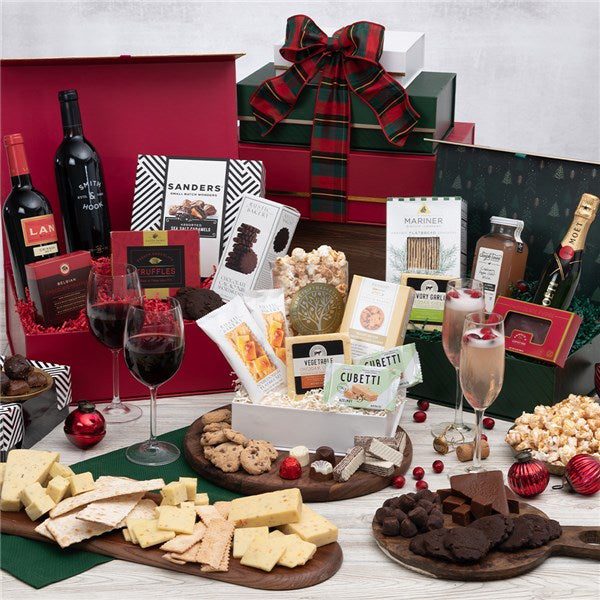 Ultimate Happy Holidays Wine and Champagne Gift Tower