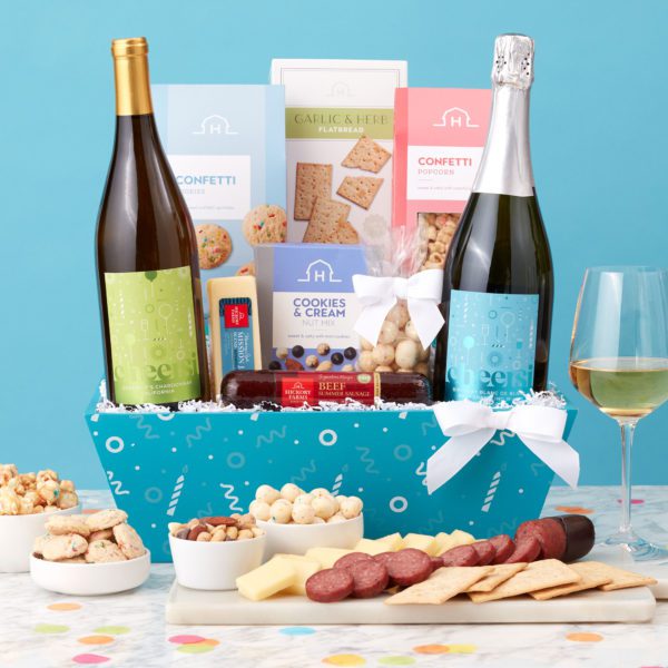 Birthday Wine Gift Basket with Meat & Cheese | Candy, Cake Bites & Popcorn | Hickory Farms