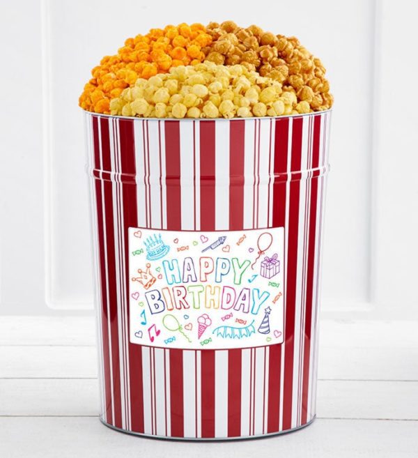 Tins With Pop 4-Gallon Tween Birthday Popcorn Tin 3-Flavor