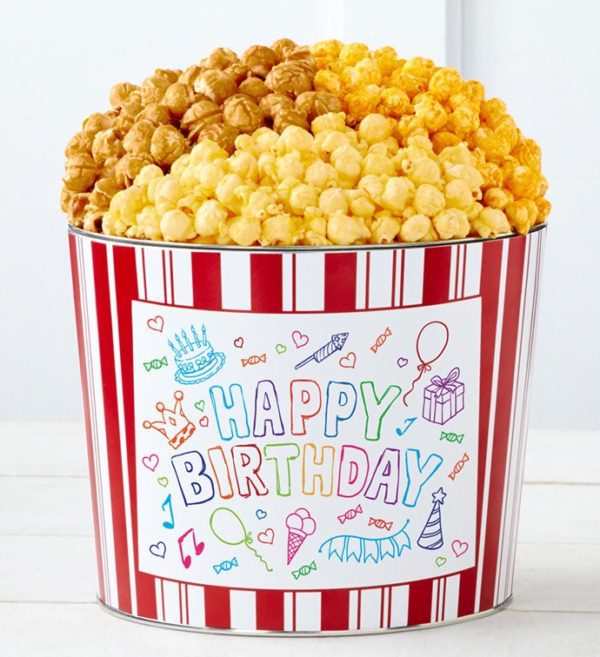 Tins With Pop Tween Birthday 1.75-Gallon Popcorn Tin Retro 3-Flavor
