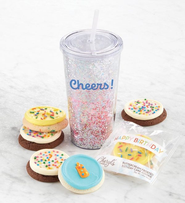 Birthday Tumbler And Cookies By Cheryl's - Cookies Delivered - Cookie Gift Baskets - Birthday Gifts