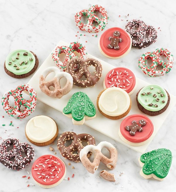 Buttercream Frosted Holiday Cookies And Gourmet Pretzels - 20 By Cheryl's - Cookies Delivered - Cookie Gift Baskets - Christmas Gifts