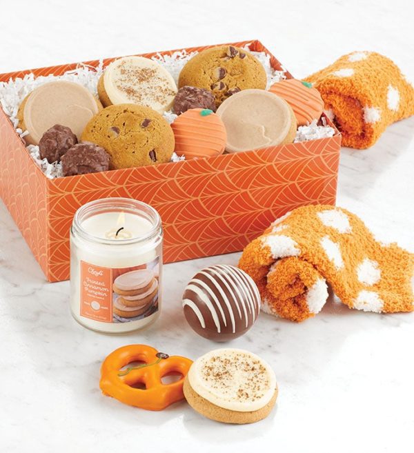 Cozy Fall Pumpkin Gift Box With Candle By Cheryl's - Cookies Delivered - Cookie Gift Baskets - Fall Gifts