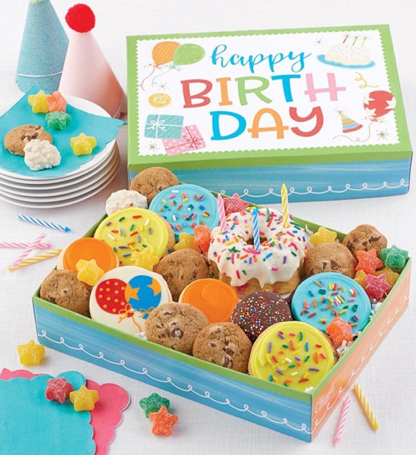 Happy Birthday Party In A Box W/ Medium Face Mask By Cheryl's - Cookies Delivered - Cookie Gift Baskets - Birthday Gifts