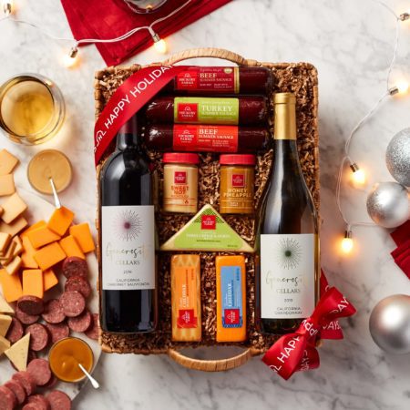 Happy Holidays Hearty Bites & Wine Gift Basket | Hickory Farms