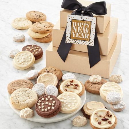 Holiday Gold Gift Tower By Cheryl's - Cookies Delivered - Cookie Gift Baskets - Christmas Gifts