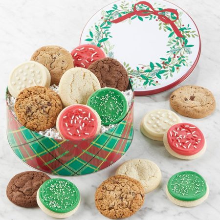 Holiday Wreath Gift Tin By Cheryl's - Cookies Delivered - Cookie Gift Baskets - Christmas Gifts