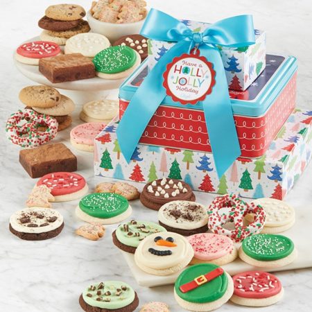 Holly Jolly Gift Tin Tower By Cheryl's - Cookies Delivered - Cookie Gift Baskets - Christmas Gifts