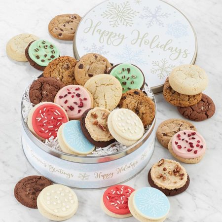 Premier Happy Holidays Assorted Gift Tin By Cheryl's - Cookies Delivered - Cookie Gift Baskets - Christmas Gifts