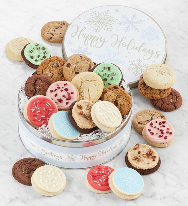 Premier Happy Holidays Assorted Gift Tin By Cheryl's - Cookies Delivered - Cookie Gift Baskets - Christmas Gifts