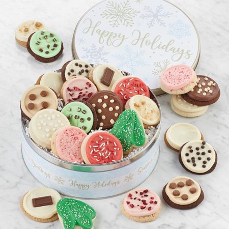 Premier Happy Holidays Buttercream Frosted Gift Tin By Cheryl's - Cookies Delivered - Cookie Gift Baskets - Christmas Gifts