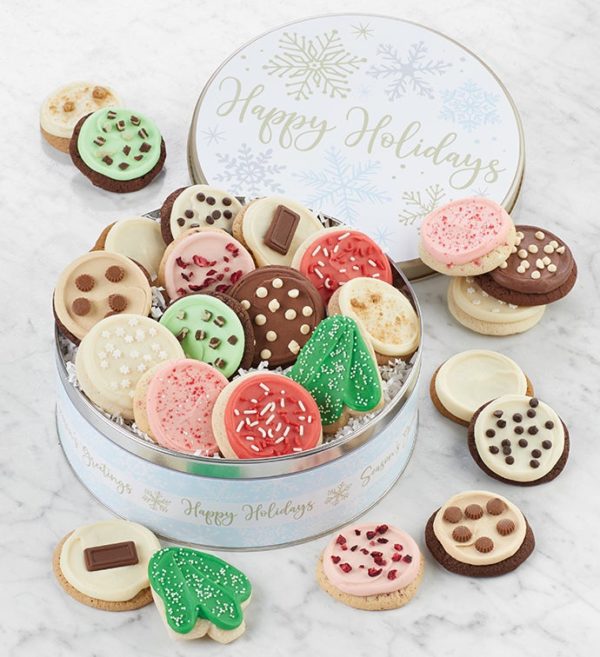 Premier Happy Holidays Buttercream Frosted Gift Tin By Cheryl's - Cookies Delivered - Cookie Gift Baskets - Christmas Gifts