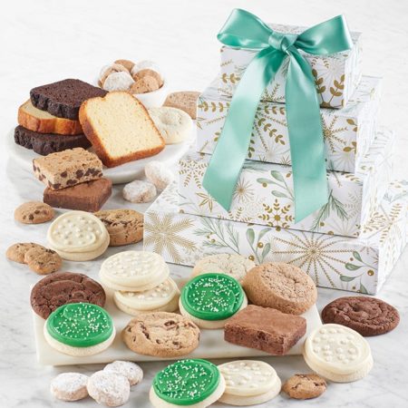 Snowflake Greenery Bakery Gift Tower By Cheryl's - Cookies Delivered - Cookie Gift Baskets - Christmas Gifts