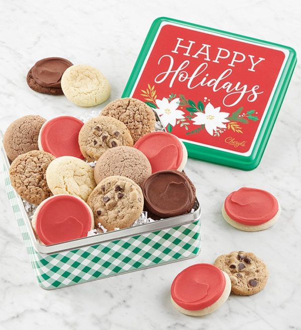 Sugar Free Happy Holidays Gift Tin By Cheryl's - Cookies Delivered - Cookie Gift Baskets - Christmas Gifts