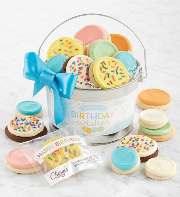 Sweet Birthday Wishes Cookie Pail By Cheryl's - Cookies Delivered - Cookie Gift Baskets - Birthday Gifts