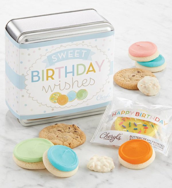 Sweet Birthday Wishes Mini Treats Tin By Cheryl's - Cookies Delivered - Cookie Gift Baskets - Birthday Gifts