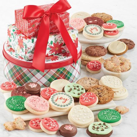Traditional Happy Holidays Gift Tin Tower By Cheryl's - Cookies Delivered - Cookie Gift Baskets - Christmas Gifts