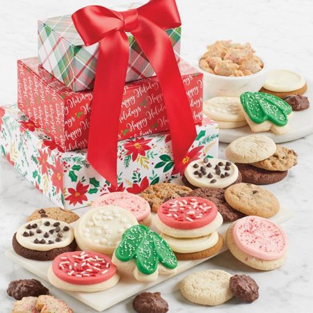 Traditional Happy Holidays Gift Tower By Cheryl's - Cookies Delivered - Cookie Gift Baskets - Christmas Gifts