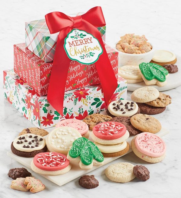 Traditional Merry Christmas Gift Tower By Cheryl's - Cookies Delivered - Cookie Gift Baskets - Christmas Gifts