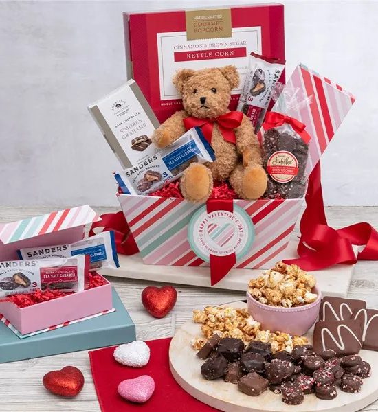Valentine's Teddy Bear Chocolate Delight and Cookies Gift Basket