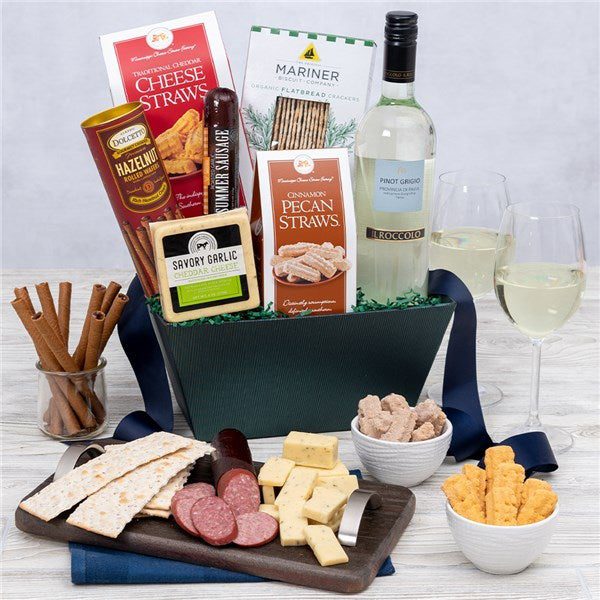 Wine and Cheese Gift Basket - White