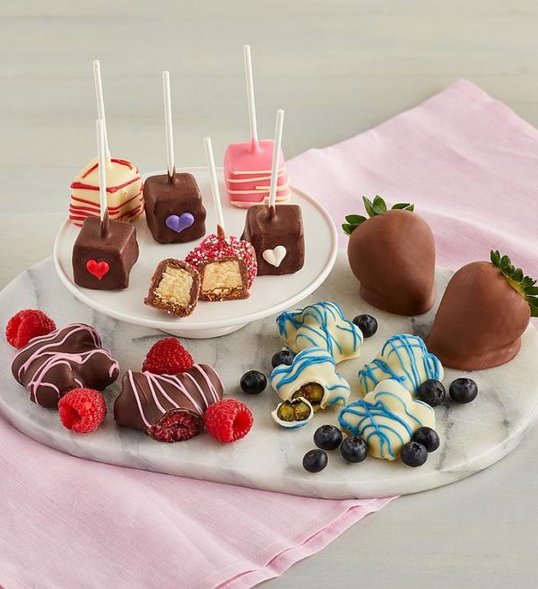 Belgian Chocolate-Covered Fruit -and Heart Cheesecake Pops, Coated Fruits Nuts, Cakes by Harry & David