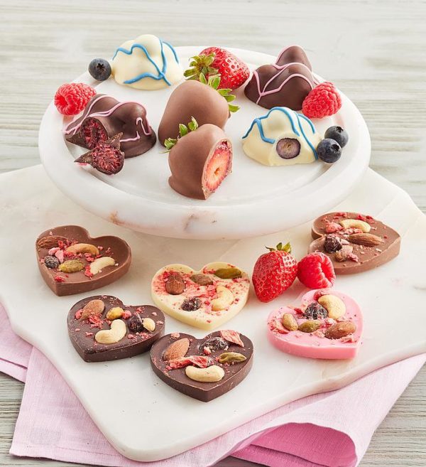 Belgian Chocolate-Dipped Fruit Medley And Heart-Shaped Mendiants, Gifts by Harry & David