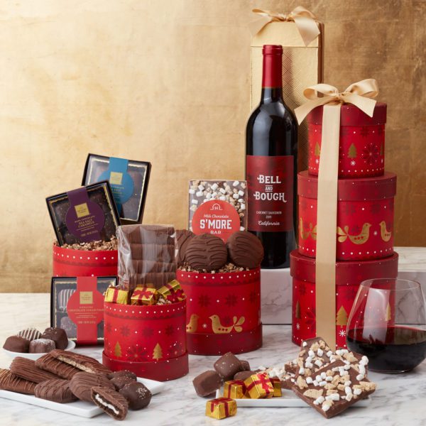 Chocolate Indulgence Holiday Gift Tower with Wine | Hickory Farms