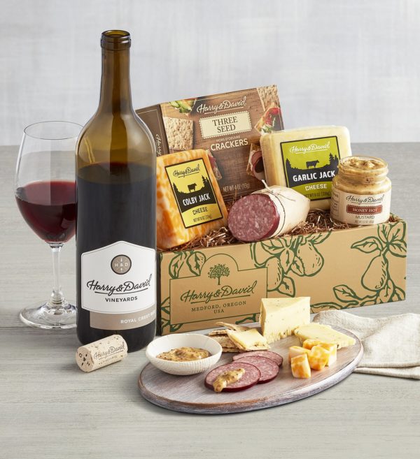 Classsic Meat And Cheese Gift Box With Wine, Assorted Foods by Harry & David