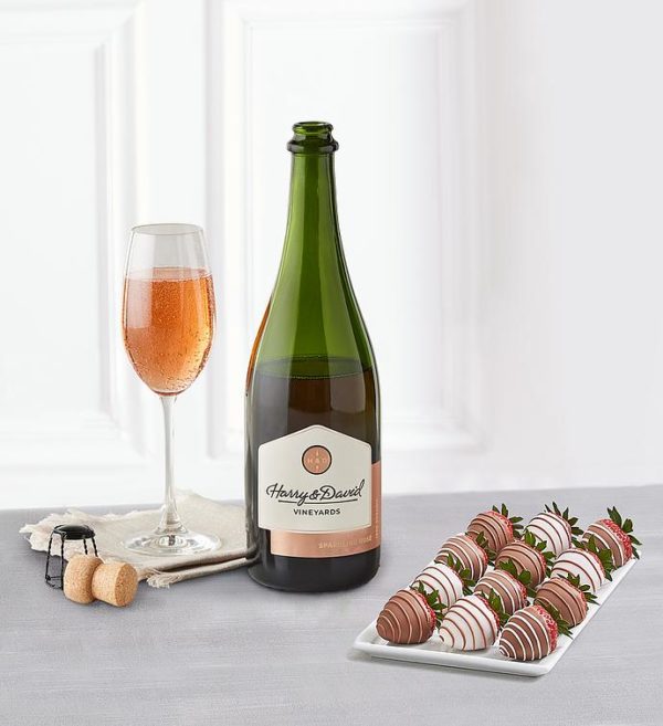 Gourmet Drizzled Strawberries And Sparkling Rosé Wine, Gifts by Harry & David
