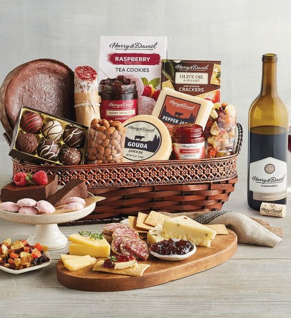 Gourmet Specialty Snacks Basket With Wine, Assorted Foods, Gifts by Harry & David