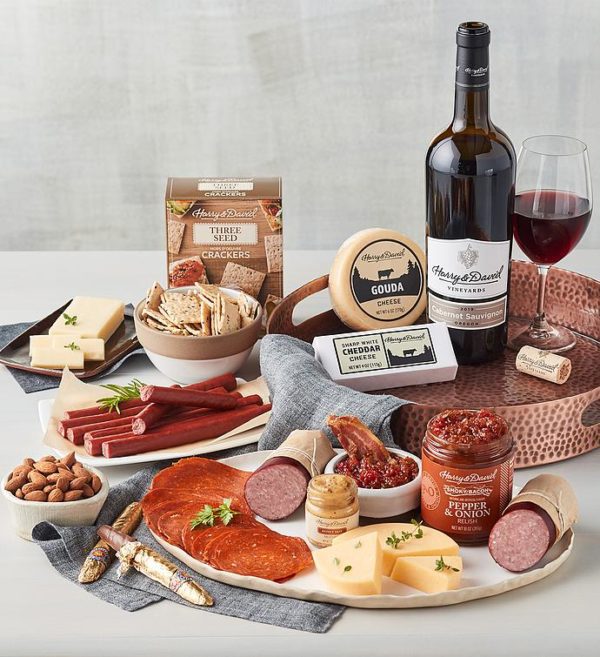 Meat & Cheese Hammered Copper Tray Gift With Wine, Assorted Foods, Gifts by Harry & David