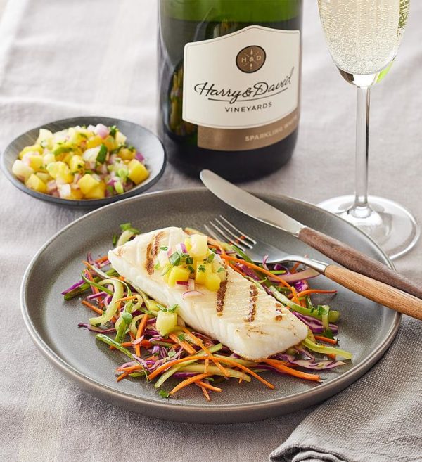 Msc Wild Alaskan Halibut 4-Ounce Portions With Sparkling White Wine, Seafood, Premium by Harry & David