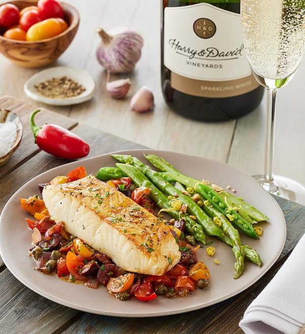 Msc Wild Chilean Sea Bass 4-Ounce Portions With Sparkling White Wine, Assorted Foods, Premium by Harry & David
