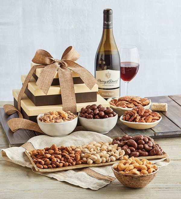 Premium Nut Gift Tower With Wine, Assorted Foods, Gifts by Harry & David