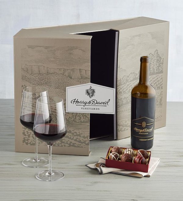 Reserve Cabernet Sauvignon With Glasses And Truffles Gift Set, Assorted Foods, Gifts by Harry & David