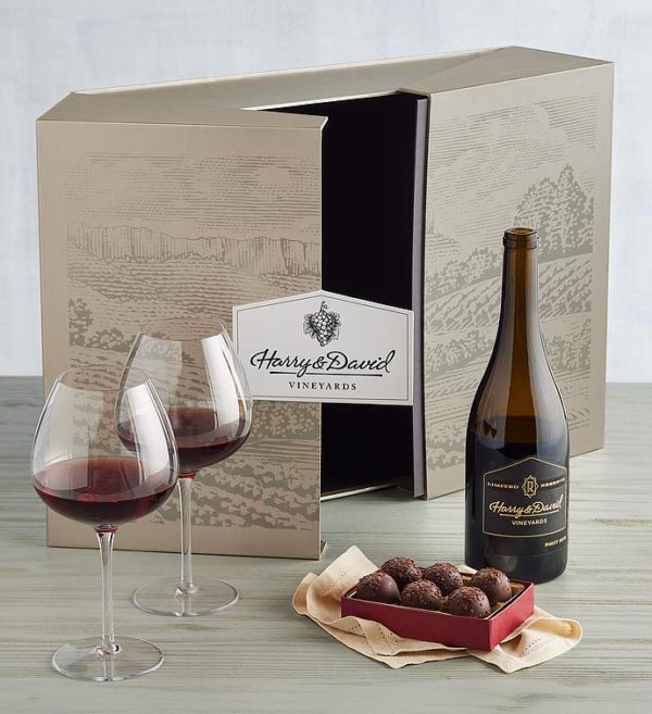 Reserve Pinot Noir With Glasses And Truffles Gift Set, Assorted Foods, Gifts by Harry & David