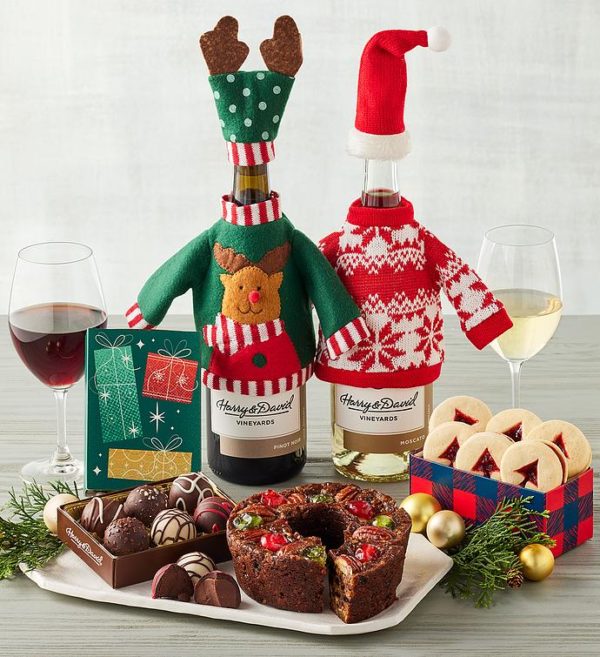 Ugly Sweater Wine Gift, Assorted Foods, Cakes by Harry & David