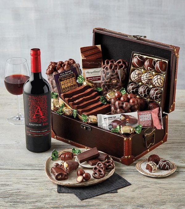 Vintner's Choice Chocolate Treasure Box With Wine, Assorted Foods, Chocolates & Sweets by Harry & David