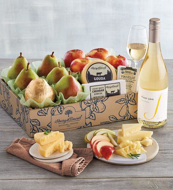 Vintner's Choice Deluxe Pears, Apples, And Cheese Gift With Wine, Assorted Foods, Gifts by Harry & David