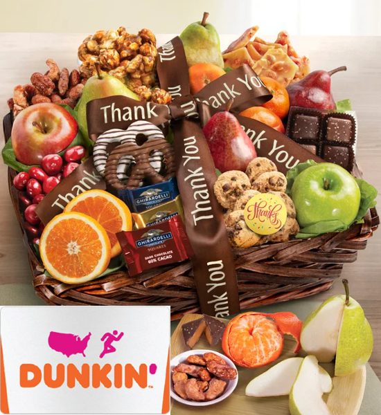 Dunkin' Donuts Chocolate & Fruit Thank You Gift Basket