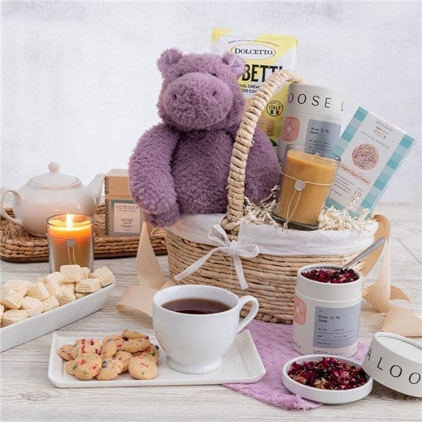 Mother's Day Delicious Treats & Tea with Plush Hippo Gift Basket