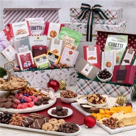 Deluxe Holiday Chocolate and Cookies Gift Tower