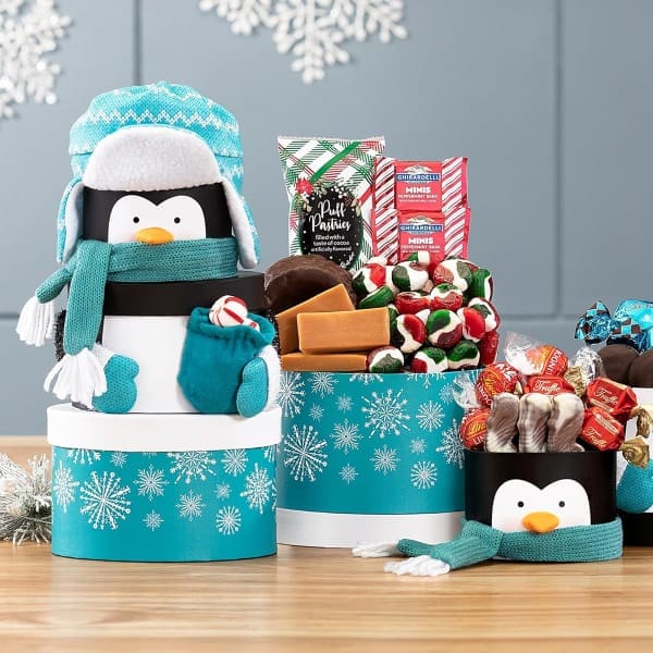 Lindt Lindor Milk Chocolate Truffles Winter Penguin Gift Basket