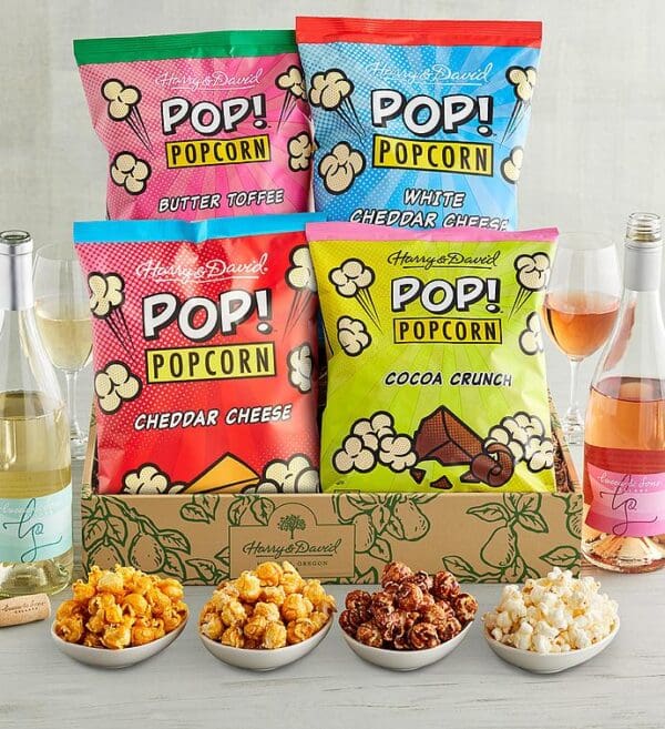 Harry & David Pop! Popcorn™ Sweet And Savory Assortment With Wine - 2 Bottles, Gifts