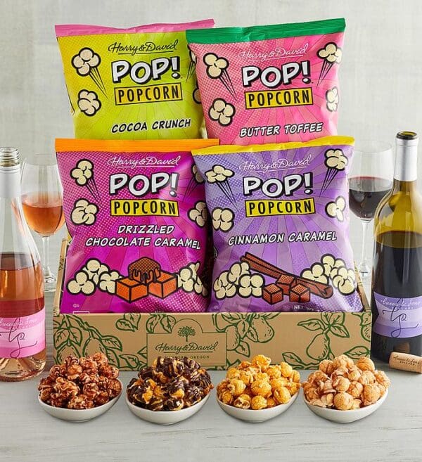 Harry & David Pop! Popcorn™ Sweet Assortment With Wine - 2 Bottles, Gifts