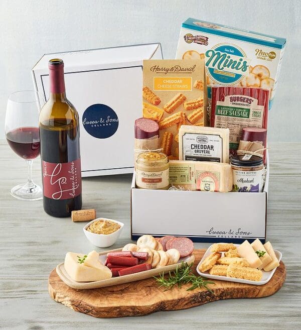 Lucca & Sons Market™ Deluxe Meat And Cheese Box With Wine - 1 Bottle, Gifts by Harry & David