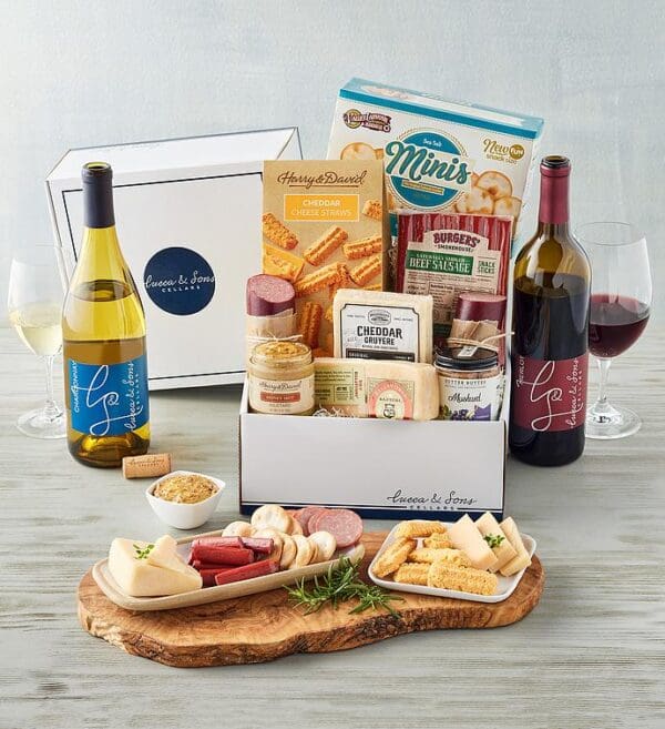 Lucca & Sons Market™ Deluxe Meat And Cheese Box With Wine - 2 Bottles, Gifts by Harry & David
